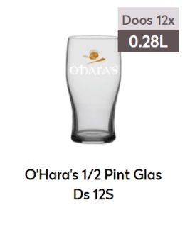 O'Hara's 1/2 Pint Glas Ds 12S